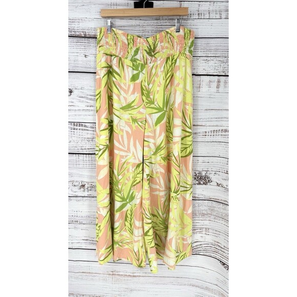CeCe Super Wide Leg Palazzo Linen‎ Blend Pants Sz XL Floral Tropical - Picture 1 of 4